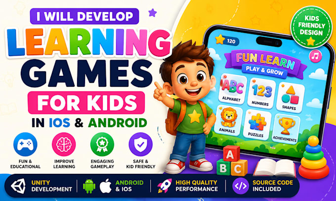 develop educational learning game for kids in ios android using unity