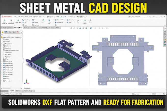design sheet metal, brackets and enclosure with flat pattern for manufacturing