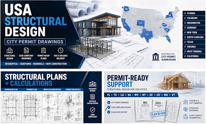 do fl, co, wc, vt, ny, sc, structural design for USA city permit