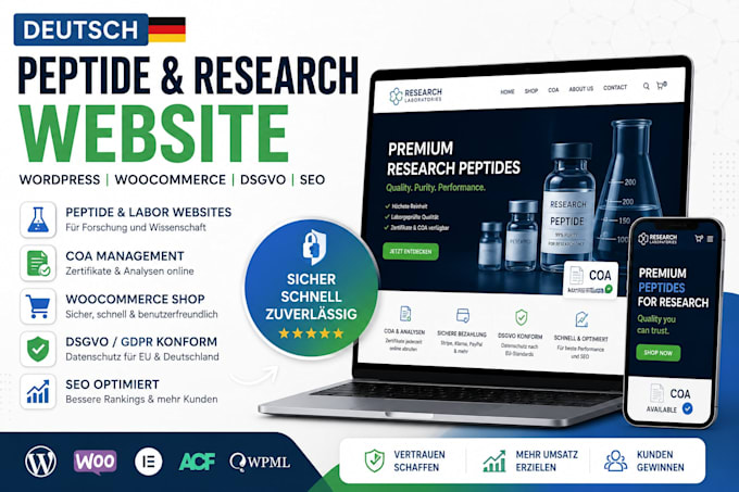 deutsch peptide website research coa online store wordpress woocommerce gdpr seo