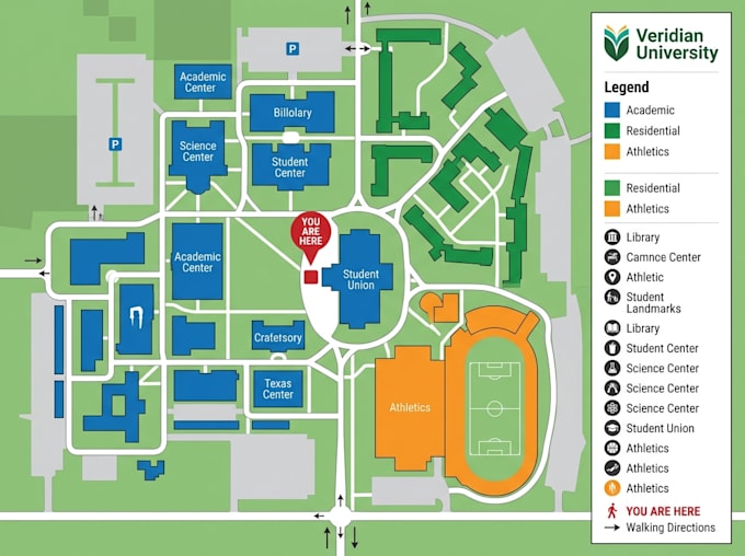 design custom wayfinding maps, visitor maps, campus map, and venue map
