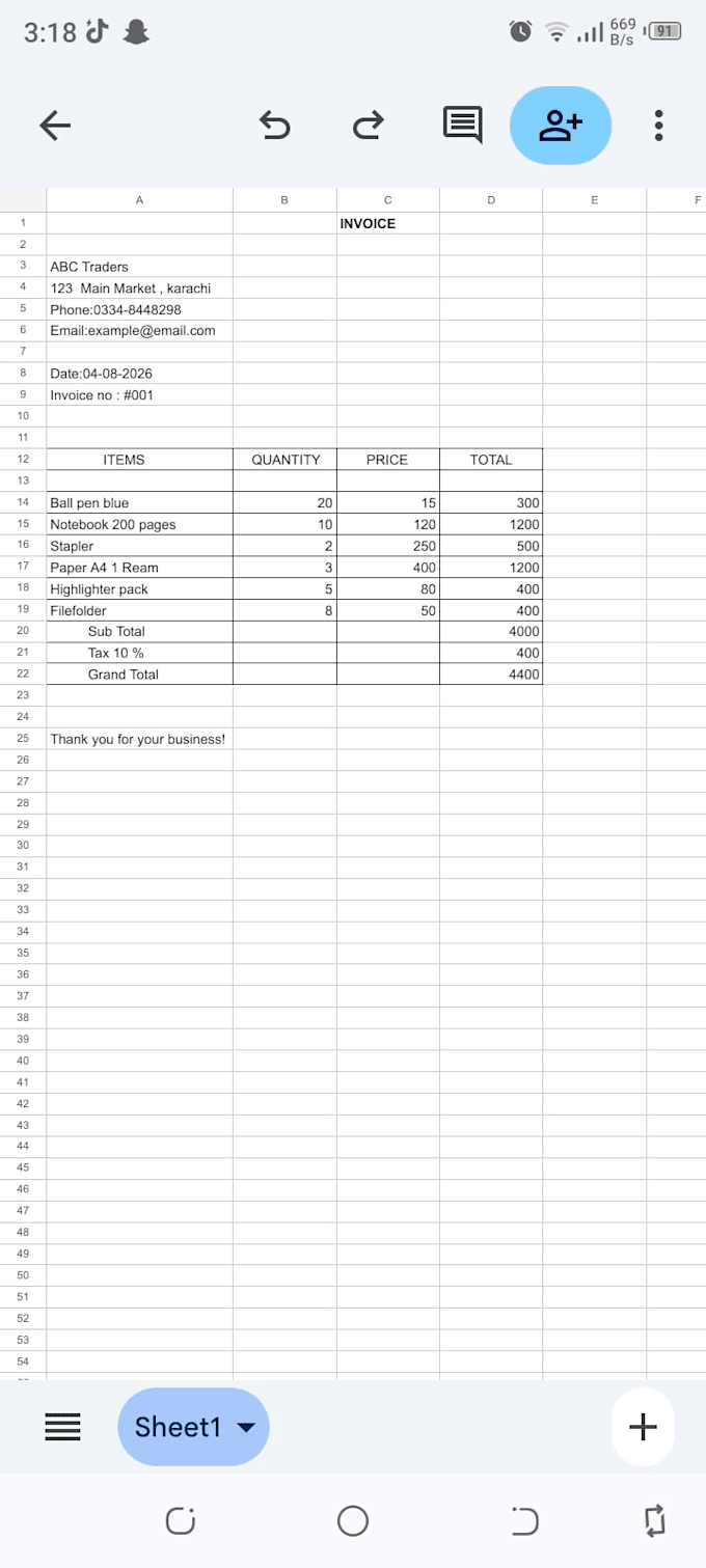 create professional invoice and excel data entry