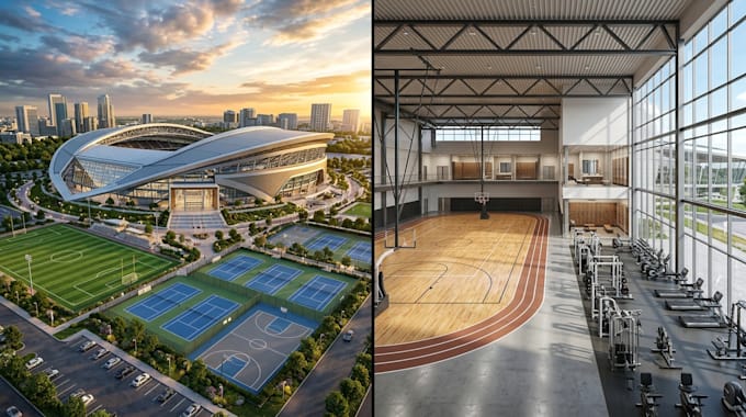 design your sport complex and facility, stadium, gym with 3d rendering