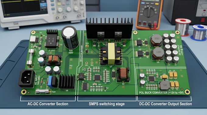 design dc dc converter, ac dc converter, smps, power electronics, and pcb layout