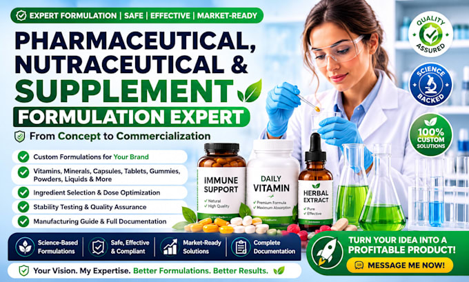 develop pharmaceutical nutraceutical and supplement formulations with testing