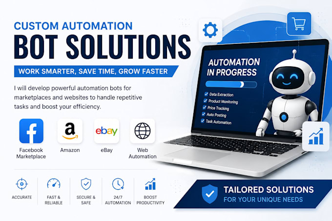 develop facebook marketplace bot, automation bot,   amazon, ebay and web bot