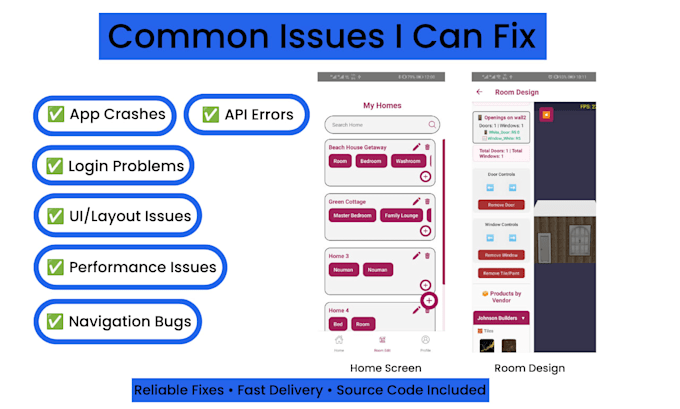 react native bug fixing and app improvements