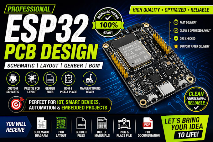 design esp32 pcb layout with schematic gerber files and bom