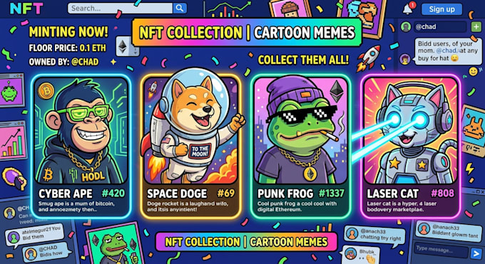 create comic and cartoon 2d nft art character