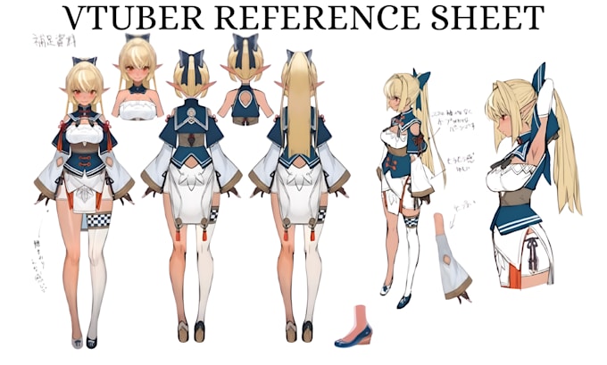 draw custom anime vtuber reference sheet character design vtuber model sheet
