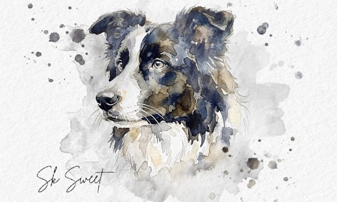 draw custom hand painted style digital watercolor pet portrait