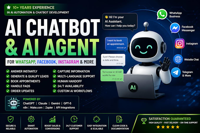 create ai chatbot for whatsapp, facebook, instagram and website