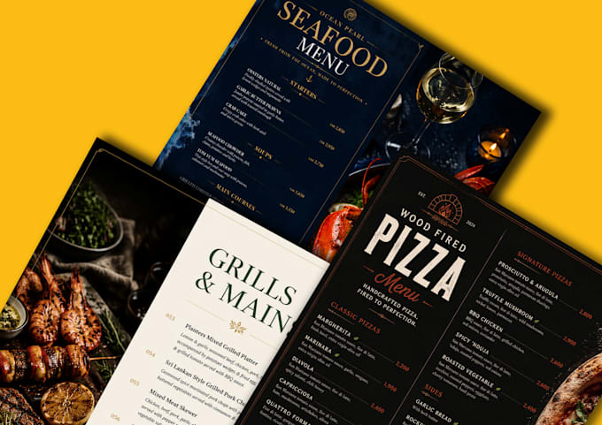 create a premium restaurant menu, fine dining and hotel menu