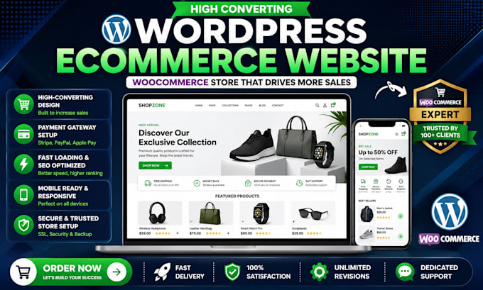 design a responsive wordpress ecommerce website with woocommerce setup