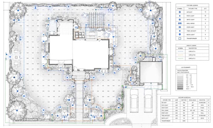 do landscape and garden lighting design, layout and lux calculation