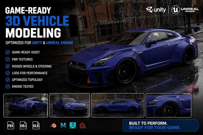 create game ready 3d car models, 3d vehicle assets for unity and unreal engine