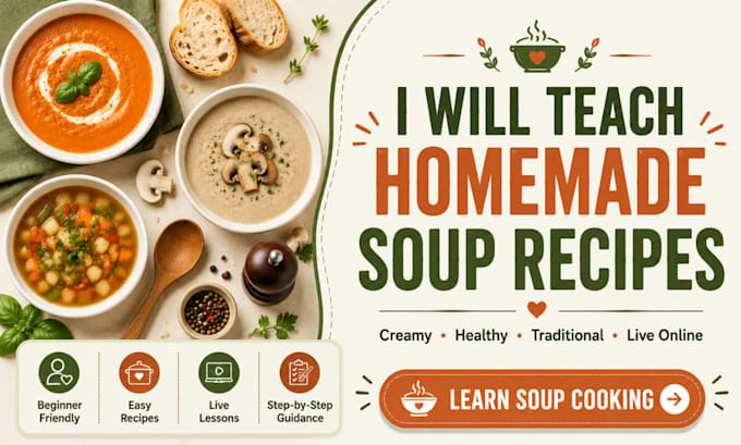 teach homemade soup recipes step by step online