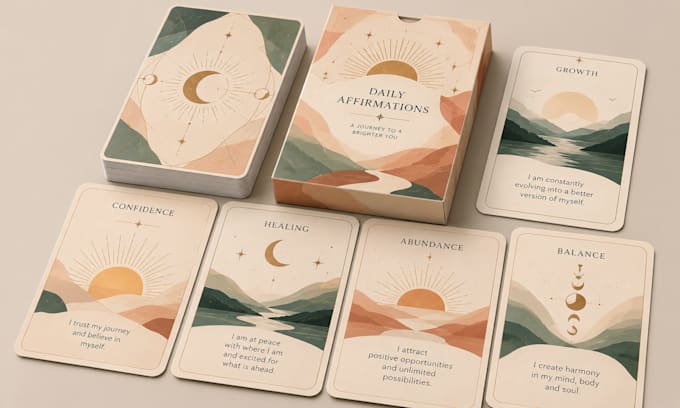 design custom tarot cards, oracle cards and print ready affirmation decks box