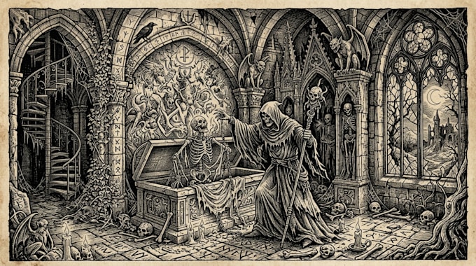 draw horror and gothic line art illustrations