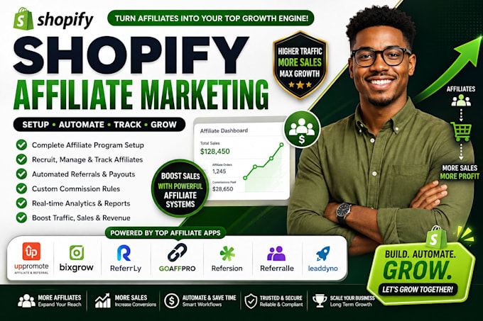 setup shopify affiliate marketing uppromote bixgrow referrly goaffpro refersion