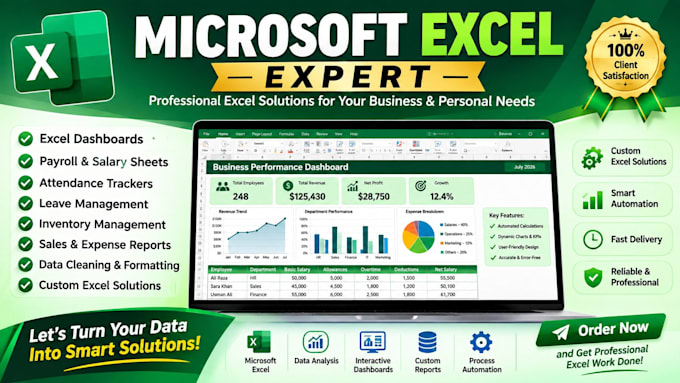 create professional microsoft excel spreadsheets, dashboards, formula and report