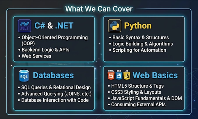be your 1 on 1 coding tutor for python, csharp, cpp, and web