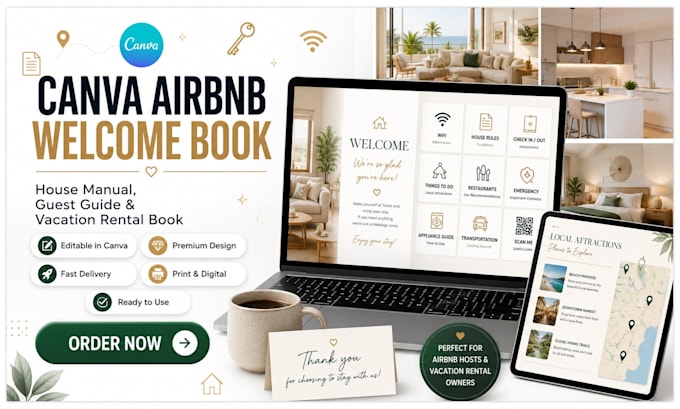 create canva airbnb welcome book, house manual and guest guide