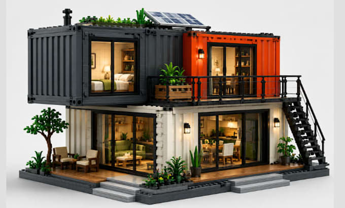make custom lego tiny house, container home and modern modular architecture moc