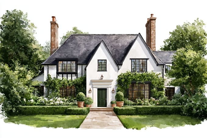 custom digital watercolor house