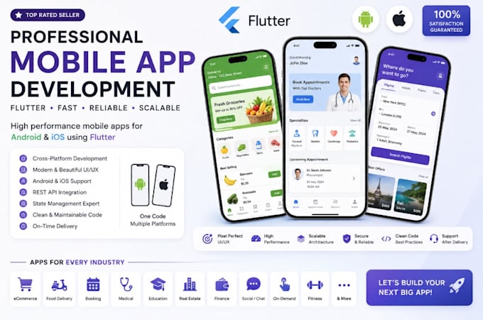 do mobile app development, android ios app as flutter react native developer