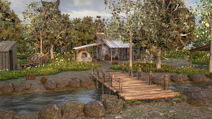 create realistic unreal engine environment, lighting, landscape and vegetation
