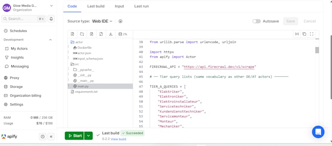 setup apify actor for web scraping data pipeline