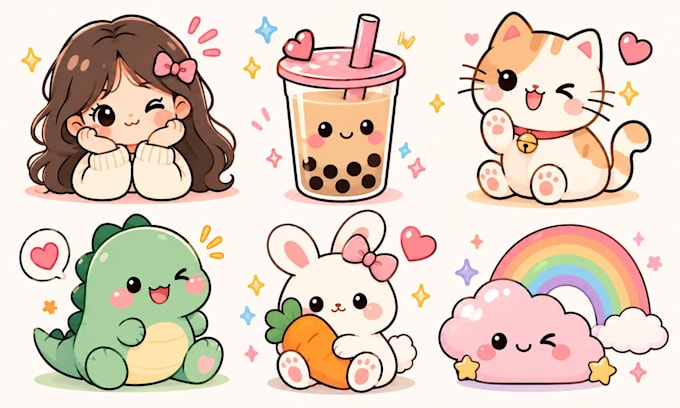 kawaii character illustration cute sticker pack custom design kawaii stickers