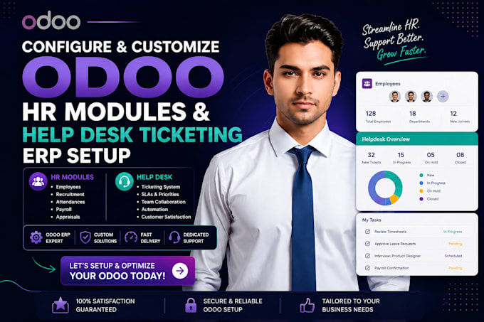 configure and customize odoo hr modules and odoo help desk ticketing erp setup