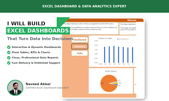 build professional excel dashboard and data analysis