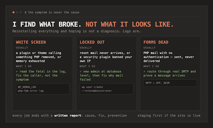 fix your wordpress error, bug or broken page in 24 hours