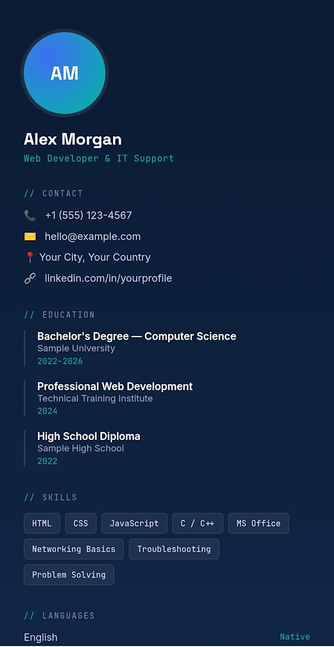 create a modern responsive portfolio website