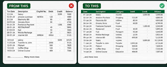 convert PDF, bank statements, and CSV files into excel
