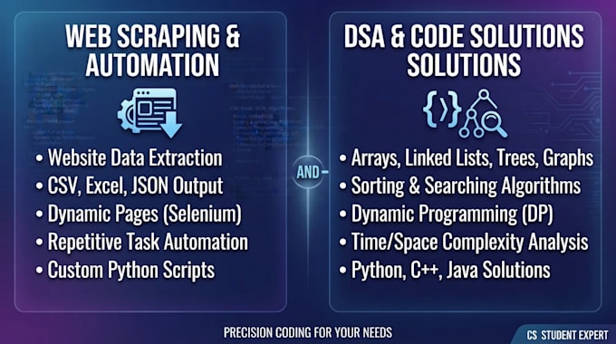 do python automation, data scraping and dsa code optimization