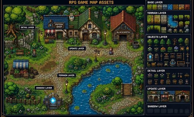 create 2d top down pixel scenes tilesets godot rpg maker map assets for game map