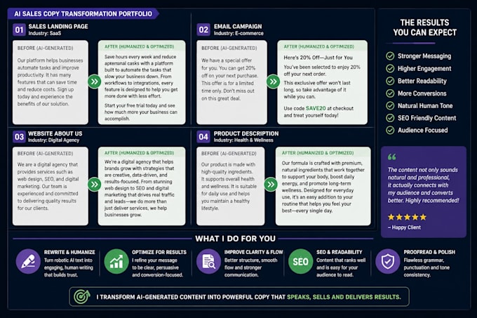 rewrite, optimize and humanize ai sales copy, emails and website content
