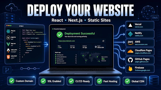 deploy static websites on heruko aws netlify, vercel, github, cloudflare, render