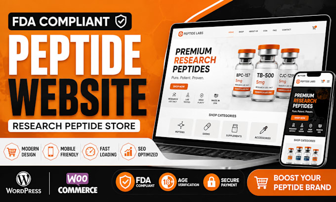 build fda compliant peptide website, research peptide store, wordpress