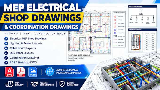 create mep electrical shop drawings and coordination drawings in autocad