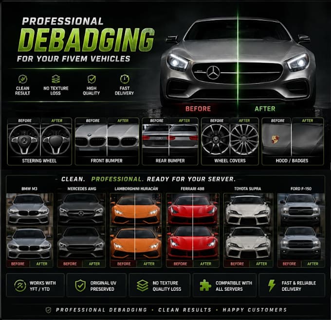 professionally debadge any fivem vehicle