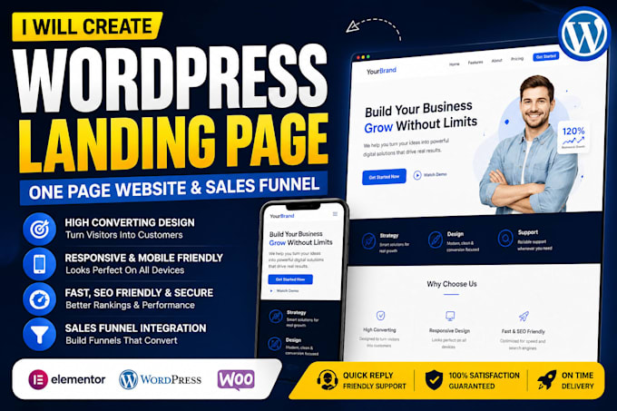 create wordpress landing page design and sales funnel