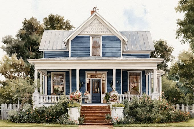 digital watercolor house portrait