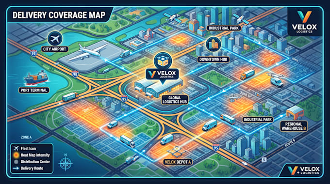 design warehouse distribution fleet management delivery route coverage heat maps