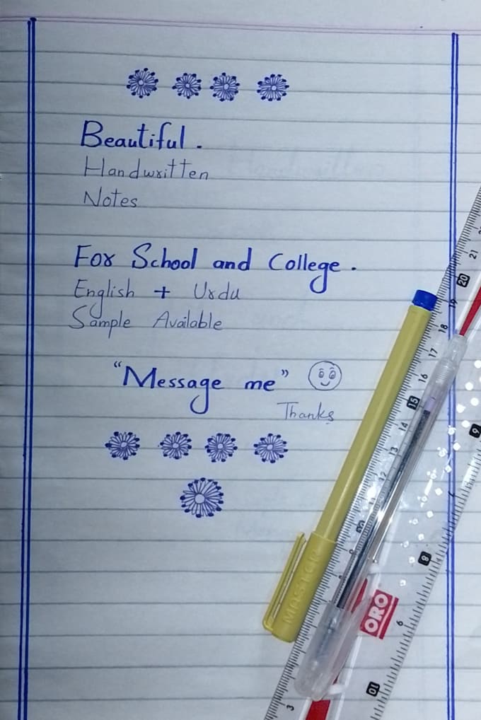 write neat handwritten notes and worksheets in english urdu