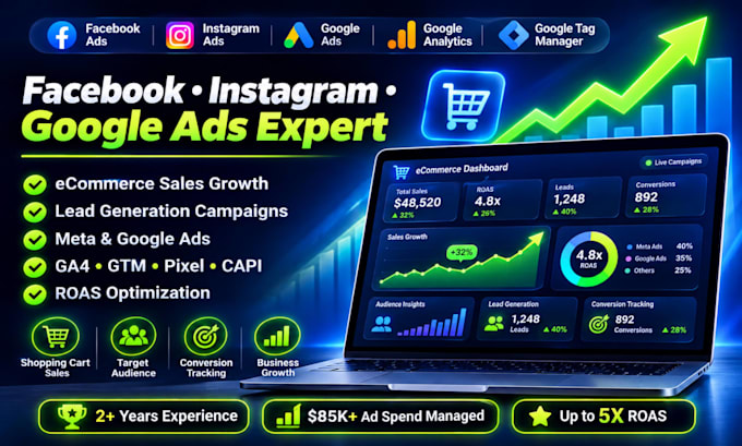 manage facebook instagram and google ads for ecommerce and lead gen